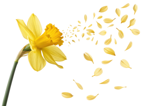 Vibrant daffodil flower gracefully releases its delicate yellow petals, creating beautiful and enchanting scene of nature elegance