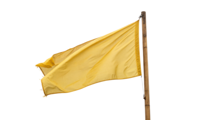 Vibrant yellow flag flutters gracefully on wooden pole, symbolizing hope and positivity in any setting