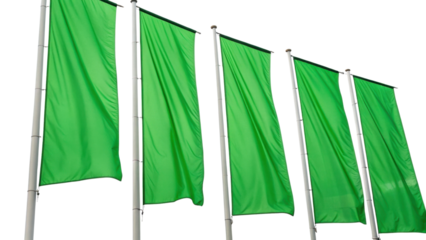 Green flags wave proudly in breeze, symbolizing hope and positivity in vibrant setting