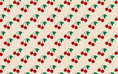 Seamless cherry pattern on a light background. Perfect for summer themes, sweet food packaging, and charming textile designs