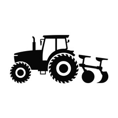 Obraz premium Black tractor silhouette with large wheels and plow on a white background
