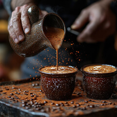 Person pouring coffee into cups.