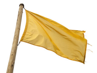 Vibrant yellow flag flutters gracefully on wooden pole, symbolizing hope and positivity in breeze