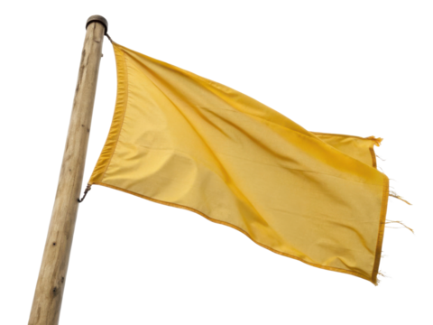 Vibrant yellow flag flutters gracefully on wooden pole, symbolizing hope and positivity in breeze