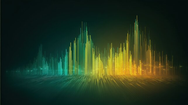 Abstract visualization with glowing lines in shades of green, yellow, and orange creates a modern and dynamic design, perfect for technology or futuristic themes.