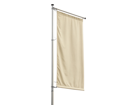 Tall flagpole displays blank beige flag, perfect for customization or branding. simple design allows for versatile use in various settings