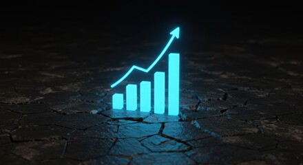 Digital bar chart rising from cracked stone floor