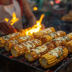 Person grilling corn.