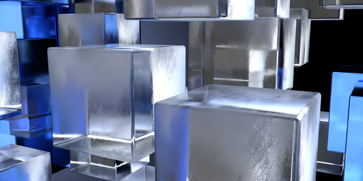 Transparent cubes pattern blue glass cube background geometric 3d crystals mockup