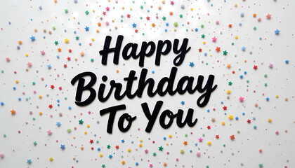 Happy birthday to you text with colorful star confetti on white background celebration festive design