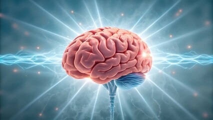 neurorecovery Futuristic brain illustration with electric energy radiating from it.