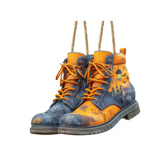 Pair of Halloween-Themed Boots Hanging on Twine