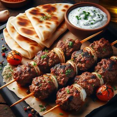Lamb Kofta Skewers Hand formed ground lamb kebabs spiced with wa