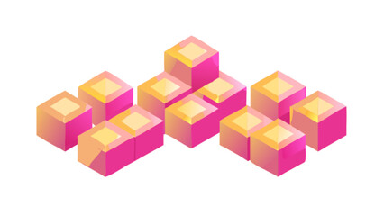 Isometric pink and yellow cubes arrangement design for creative projects and presentations use case design