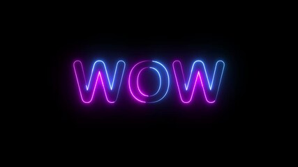 wow text icon animation glowing neon pink and blue color business banner sign font letter word template signboard poster on black background - Powered by Adobe
