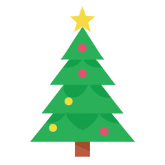 Obraz premium Green Christmas Tree with Yellow Star and Colorful Ornaments Illustration