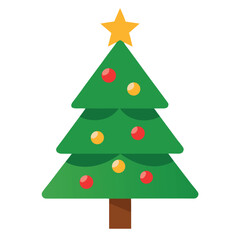 Simple Christmas Tree Illustration With a Star Topper and Colorful Baubles