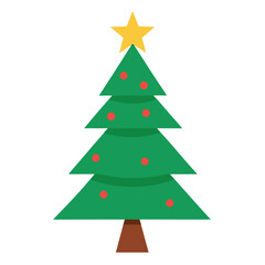 Obraz premium Simple Christmas Tree with Star and Red Ornament Decoration Illustration