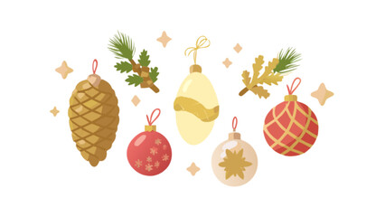 Christmas ornaments and decorations vector illustration for holiday season festive celebration design