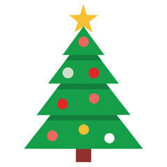 Obraz premium Simple Flat Design Christmas Tree with Yellow Star and Decorative Baubles
