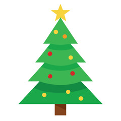 Fototapeta premium Stylized Christmas Tree Illustration with Star Topper and Colorful Ornaments Depicted on White