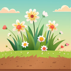 Fototapeta premium Blooming Floral Arrangement with Grass and Soil Base