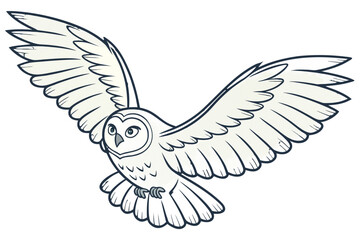 Obraz premium A cute cartoon owl flies with its wings spread