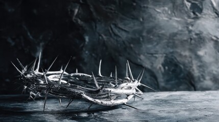 A symbolic crown of thorns resting on a dark surface, representing Christian sacrifice and devotion.