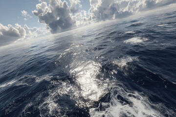 breathtaking aerial shot tranquil surface of ocean at night illuminated by moonlight