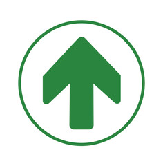 An upward pointing green arrow encased in a green circle on a white background plain