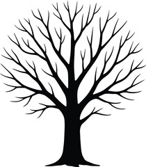 Obraz premium tree silhouette vector,Bare Winter Tree Silhouette with Thick Trunk and Wide-Spreading Branches – Vector EPS