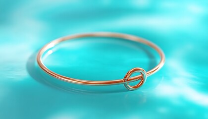Fototapeta premium Rose gold bracelet suspended over teal gradient abstract surface
