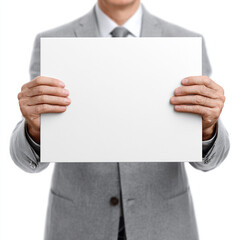3D rendering of hands holding a signboard, isolated on a white background