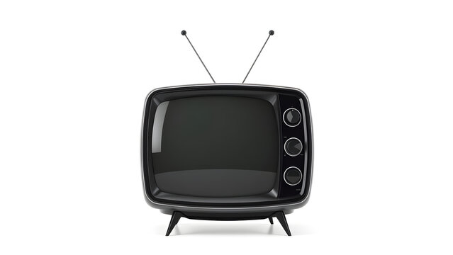 Retro 1950s-style television with rabbit ears antenna isolated on a clean white background.