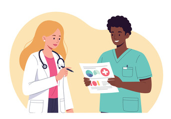 Fototapeta premium Healthcare Professionals Reviewing Medical Data for Enhanced Patient Care and Collaborative Strategies