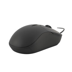 A close up of a black computer mouse isolated on transparent background