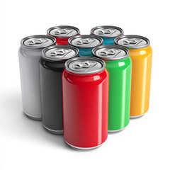 A 3D rendering of an isolated aluminum soda can, a blank metal container for an energy drink or beer, against a white background