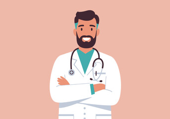 Fototapeta premium Caring Doctor Illustration with Stethoscope Healthcare Professional Portrait Smiling Confidently