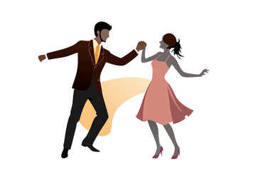 Elegant couple dancing together on a dark background