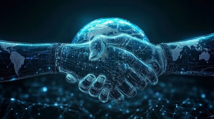Handshake Between Digital Hands Symbolizing Global Connection