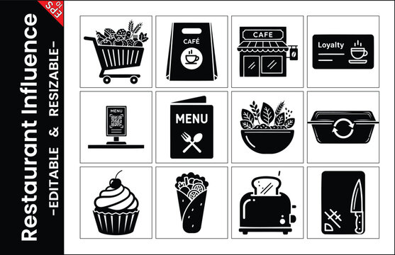 Restaurant And Food Icons Solid Style Collection Vector Graphic Illustration Food Service Concepts