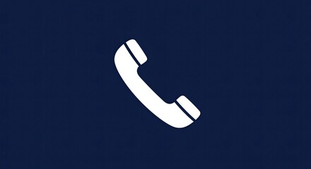 White telephone receiver icon on a dark blue background symbol for contact