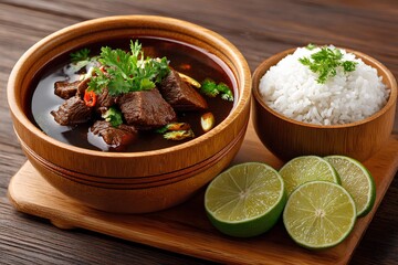 Rawon Beef Soup with Steamed Rice and Lime