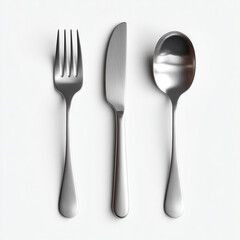 Silver Fork Knife and Spoon on White Background cutlery 1