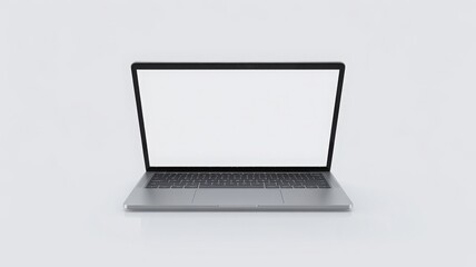 Fototapeta premium Modern silver laptop with blank white screen on a light gray background