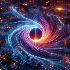 AI singularity waves—simulated light distortion near black hol