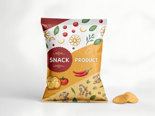 Obraz premium Realistic Snack Package Mockup with Spices and Herbs