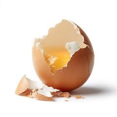 Eggshell and Yolk Isolated on White Surface