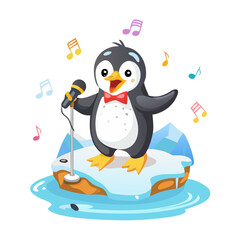Naklejka premium Singing Penguin on Iceberg Vector Illustration