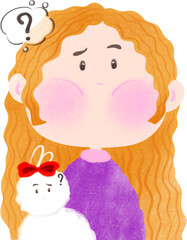 Cartoon Girl and Toy Feeling Confused